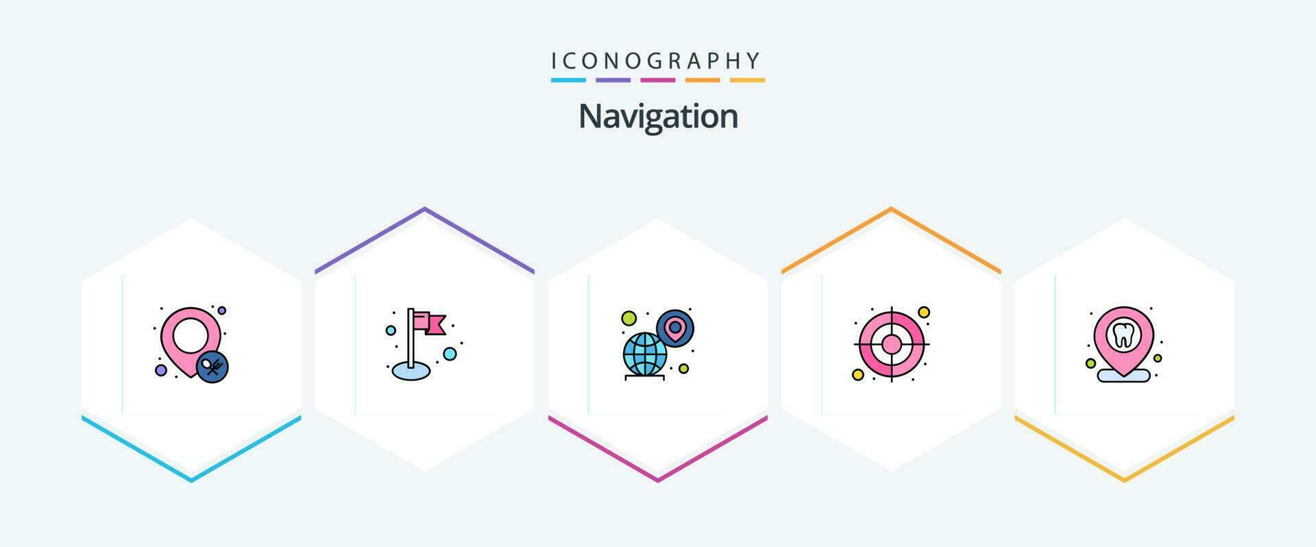 navegação 25 linha preenchida ícone pacote Incluindo dentista. dental. globo. alvo. mira vetor