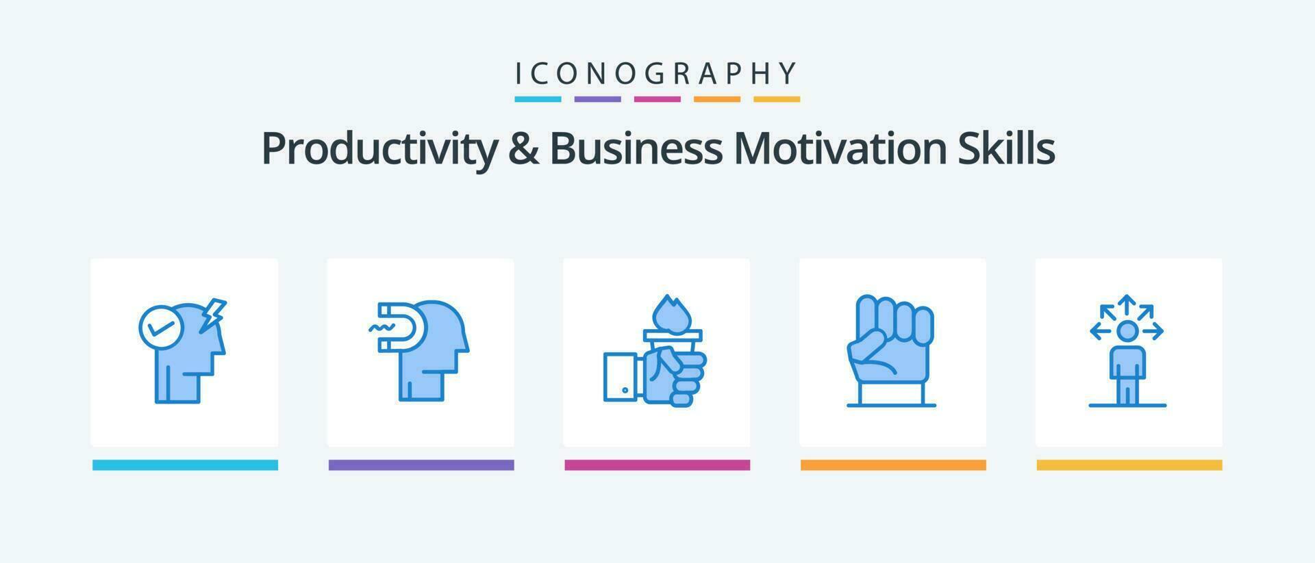 produtividade e o negócio motivação Habilidades azul 5 ícone pacote Incluindo poder. mão. liderar. liberdade. liderança. criativo ícones Projeto vetor