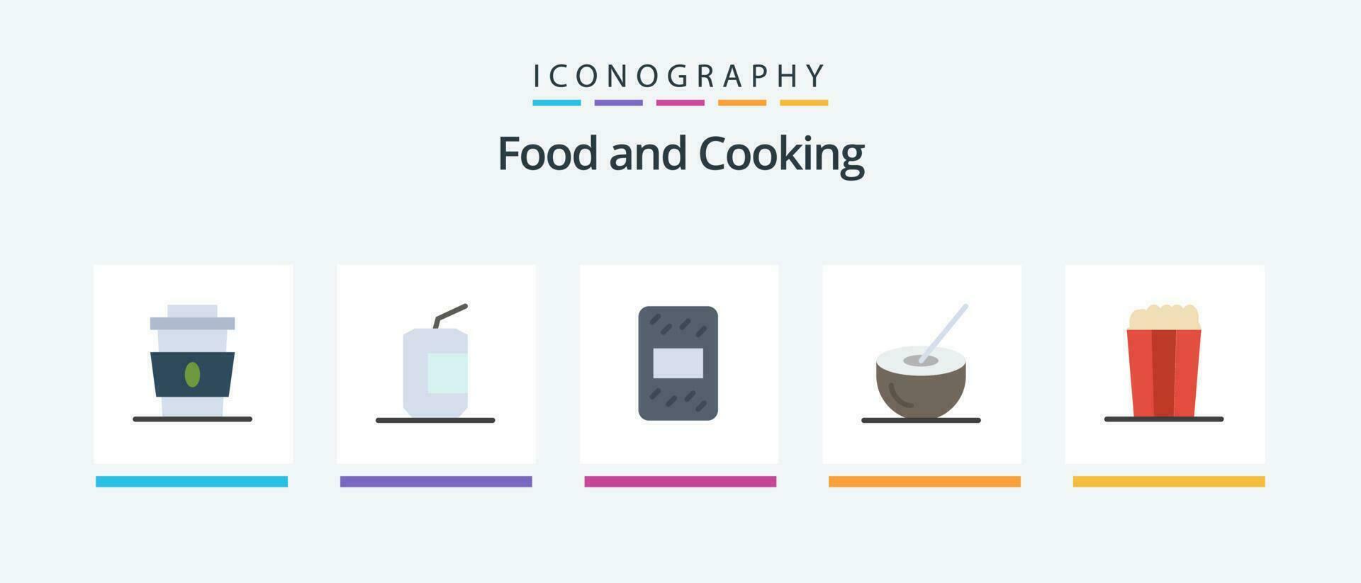 Comida plano 5 ícone pacote Incluindo Comida. coco suco. velozes Comida. coco. pacote. criativo ícones Projeto vetor