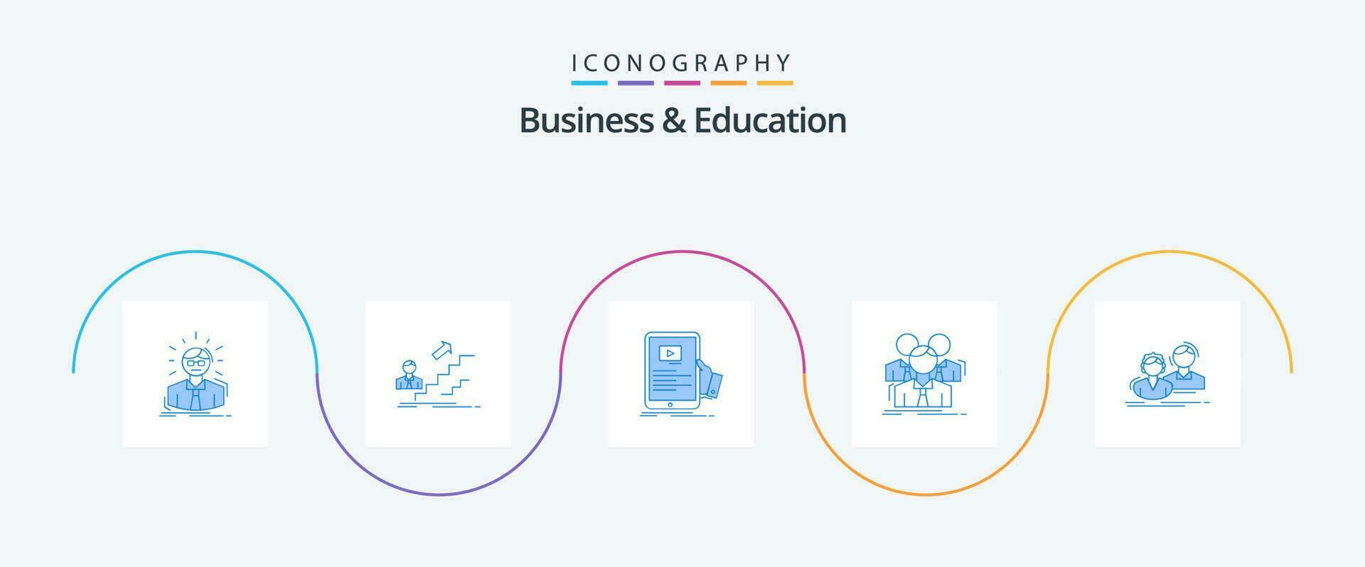 o negócio e Educação azul 5 ícone pacote Incluindo negócios. equipe. líder. tutorial. webinar vetor