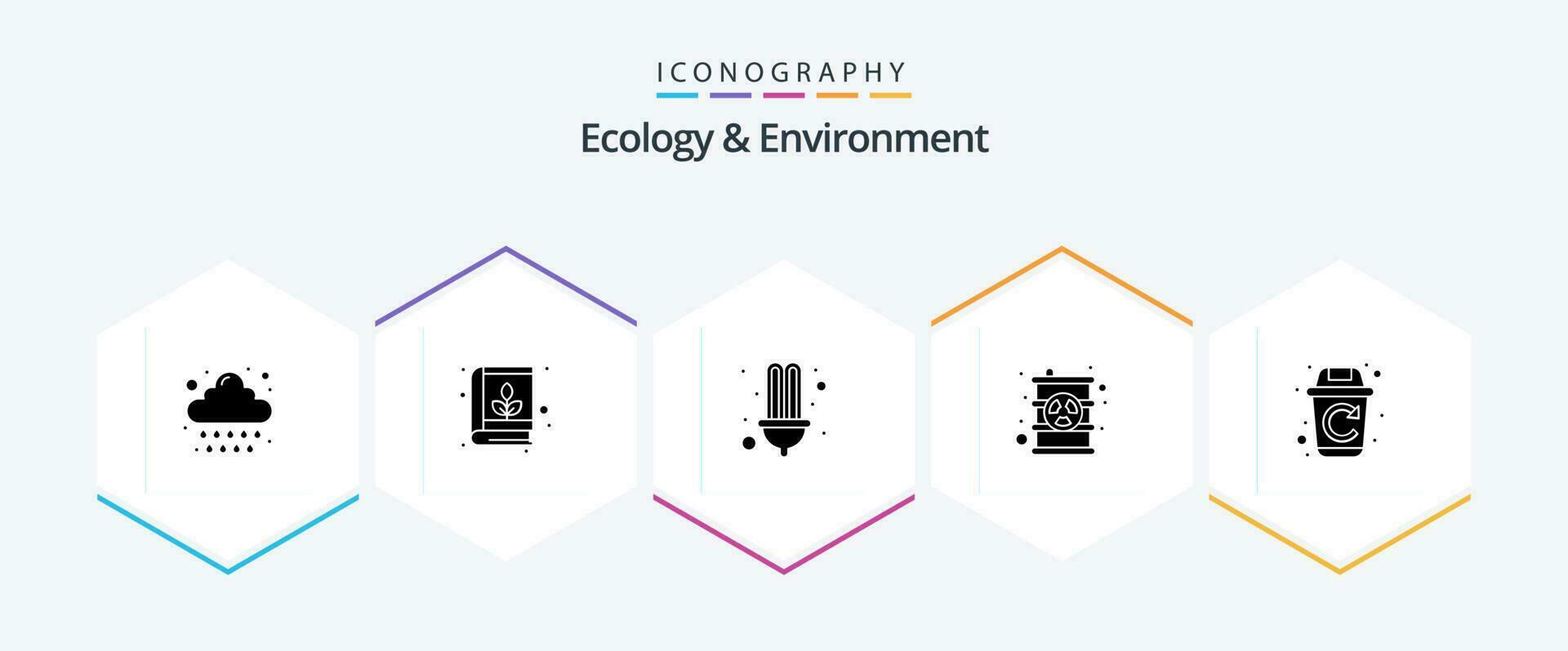 ecologia e meio Ambiente 25 glifo ícone pacote Incluindo reciclar. óleo. elétrico. radioativo. nuclear vetor