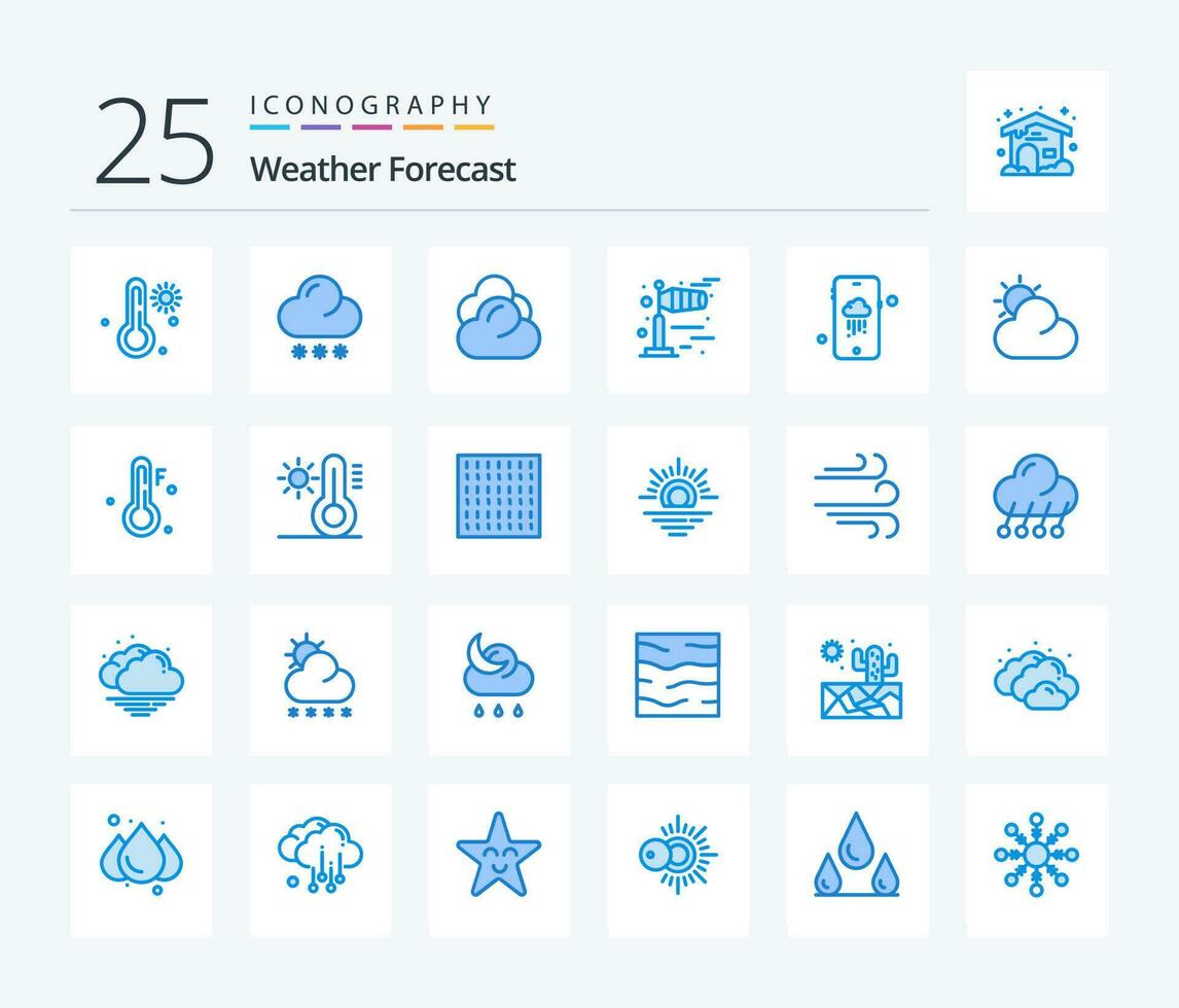 clima 25 azul cor ícone pacote Incluindo Sol. clima. nuvem. móvel. clima vetor