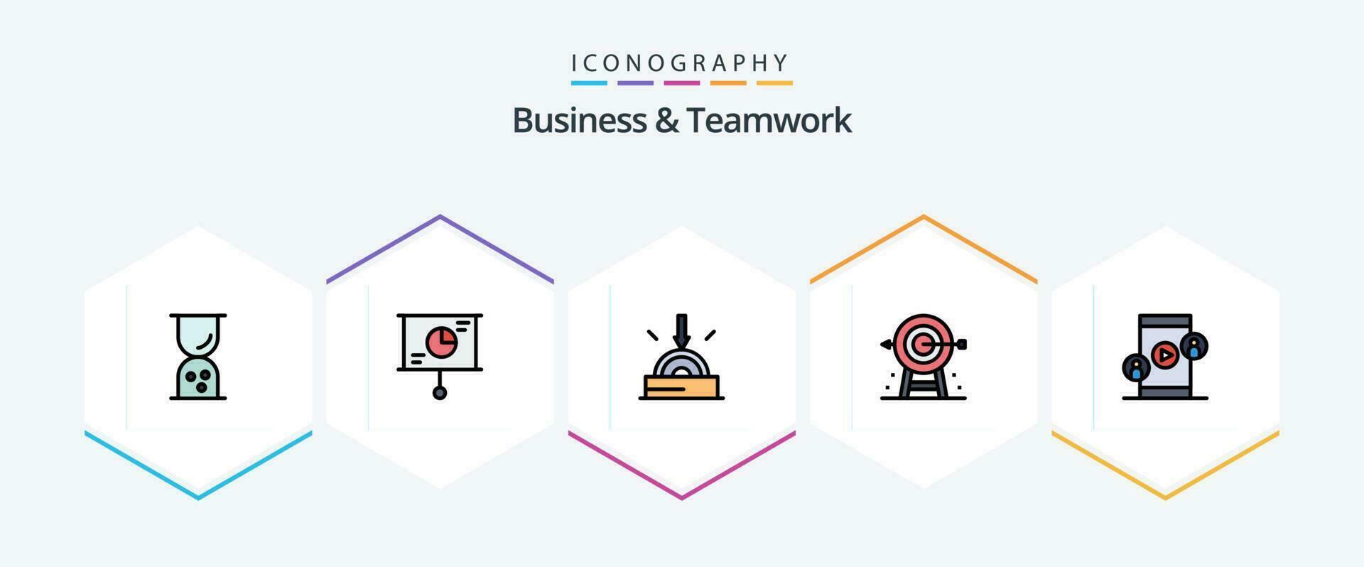 o negócio e trabalho em equipe 25 linha preenchida ícone pacote Incluindo meta. negócios. trabalho em equipe. Programas vetor