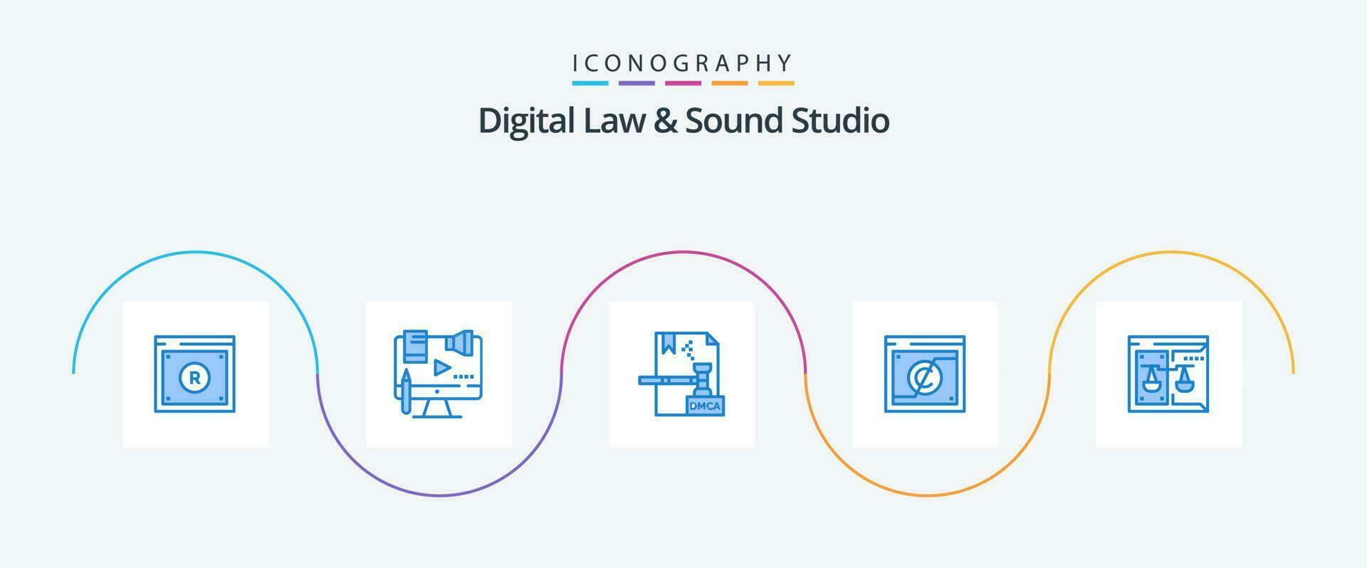 digital lei e som estúdio azul 5 ícone pacote Incluindo digital. negócios. digital. arquivo. digital vetor