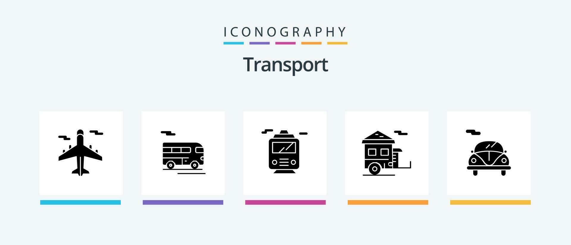 transporte glifo 5 ícone pacote Incluindo carro. transporte. trem. reboque. acampamento. criativo ícones Projeto vetor