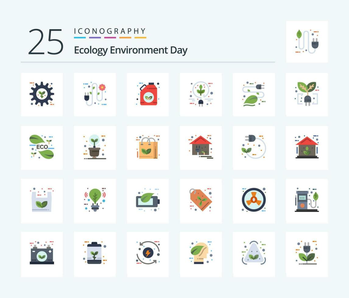 ecologia 25 plano cor ícone pacote Incluindo eletricidade. energia. eletricista. elétrico. verde vetor