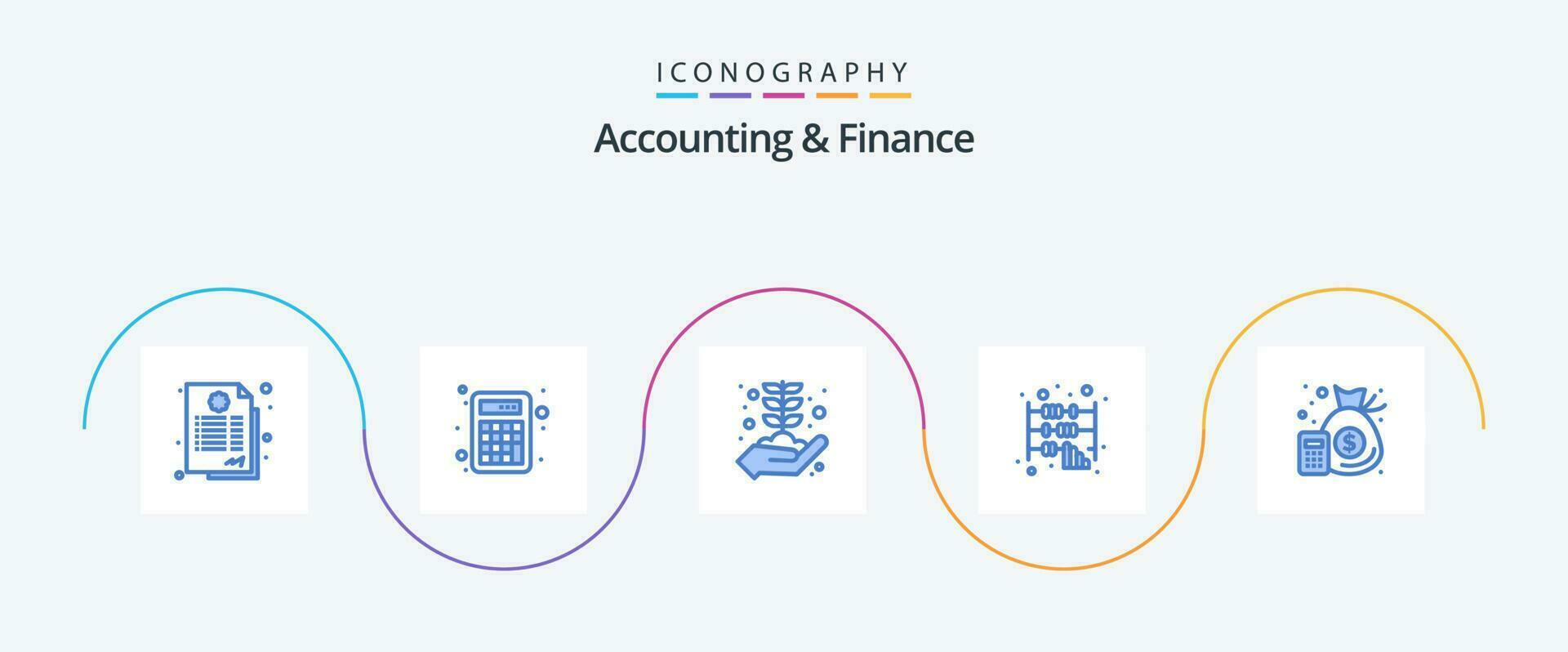 contabilidade e finança azul 5 ícone pacote Incluindo finança. escritório. negócios. calculadora. ábaco vetor