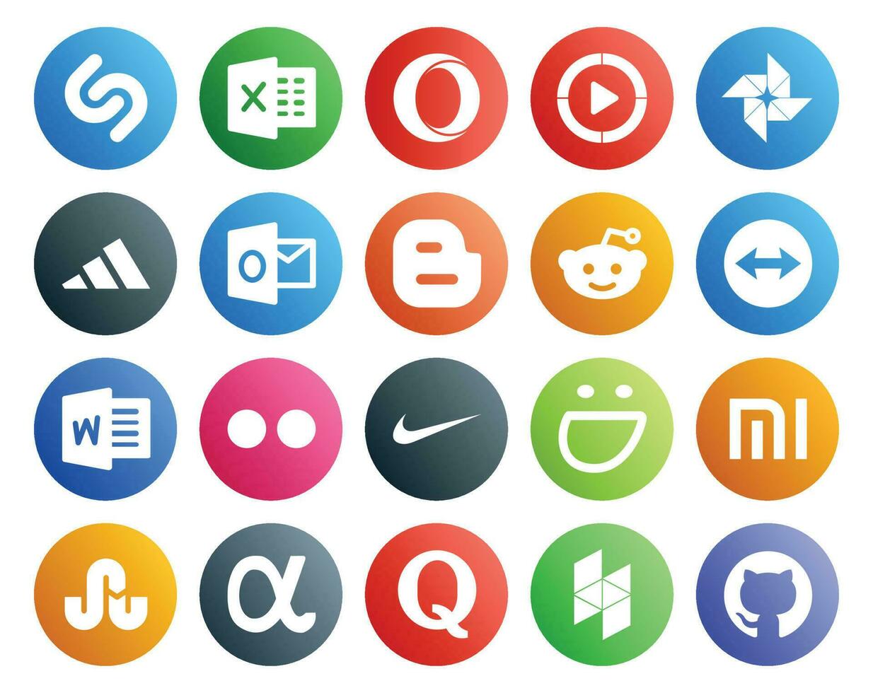 20 social meios de comunicação ícone pacote Incluindo aplicativo internet xiaomi blogueiro presunçoso flickr vetor