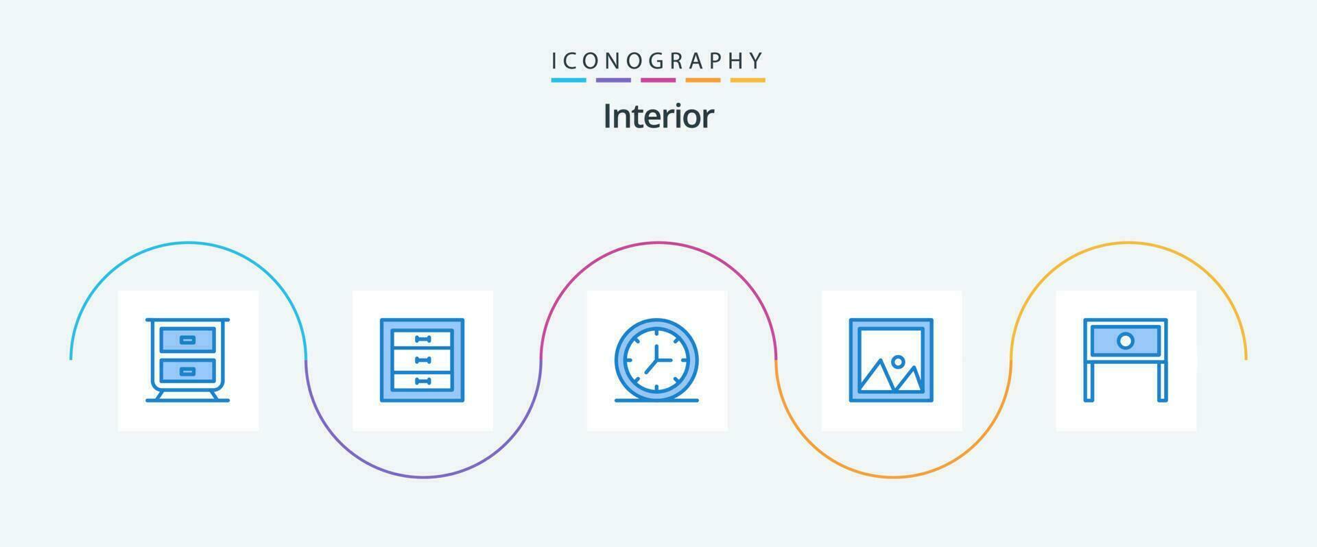 interior azul 5 ícone pacote Incluindo interior. lar. muro. fim. interior vetor