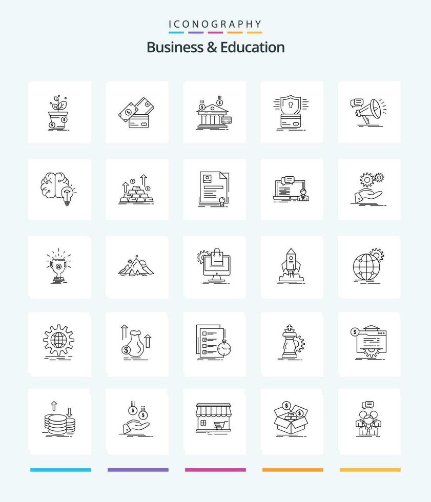 criativo o negócio e Educação 25 esboço ícone pacote tal Como cartão. segurança. dólar. dinheiro. bancário vetor