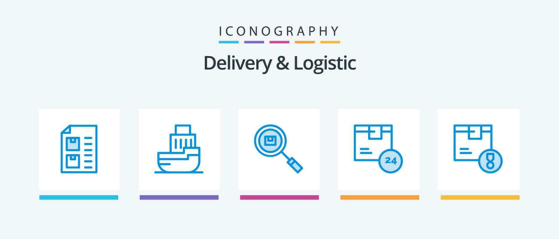 Entrega e logístico azul 5 ícone pacote Incluindo produtos. hora envio. procurar. encontrar. criativo ícones Projeto vetor