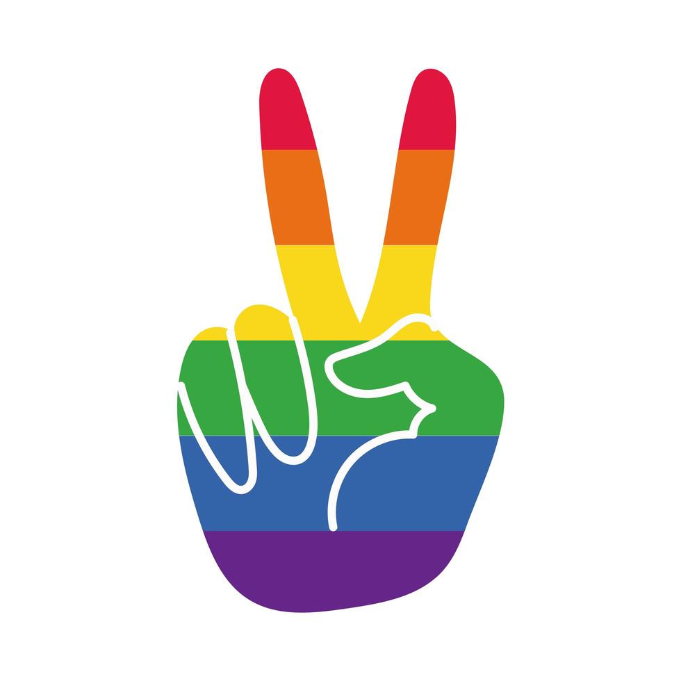 mão paz com estilo de desenho de mão de bandeira do orgulho gay vetor