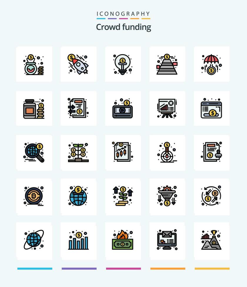 criativo financiamento colaborativo 25 linha preenchidas ícone pacote tal Como fundos. meta. negócios. angariação de fundos. idéia vetor