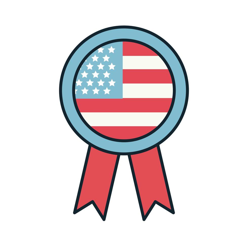 medalha com linha da bandeira dos EUA e ícone de estilo de preenchimento vetor