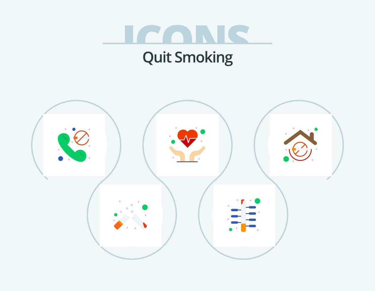 Sair fumar plano ícone pacote 5 ícone Projeto. lar. mãos. fumar. Cuidado. fumar vetor