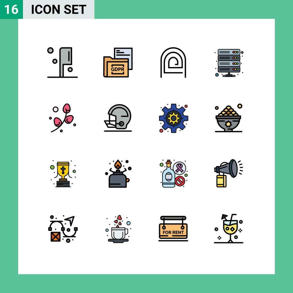 16 temático vetor plano cor preenchidas linhas e editável símbolos do vpn servidor dedo base de dados leitor editável criativo vetor Projeto elementos