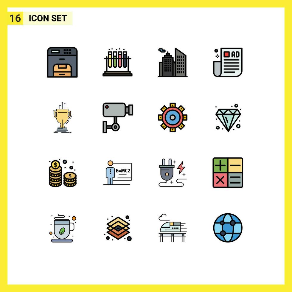 16 temático vetor plano cor preenchidas linhas e editável símbolos do copo prêmio construção dicas o negócio dicas editável criativo vetor Projeto elementos