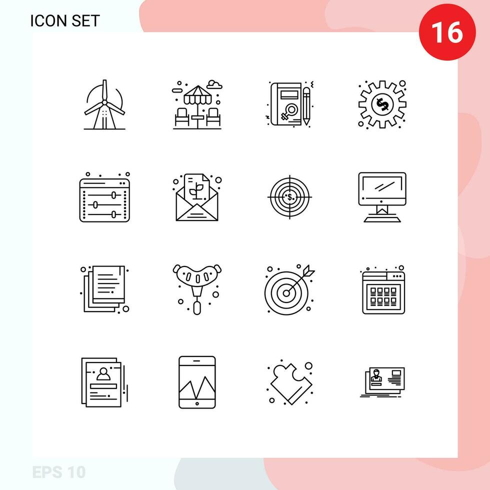 16 criativo ícones moderno sinais e símbolos do rede preferências equalizador perfil trabalhos engrenagem editável vetor Projeto elementos