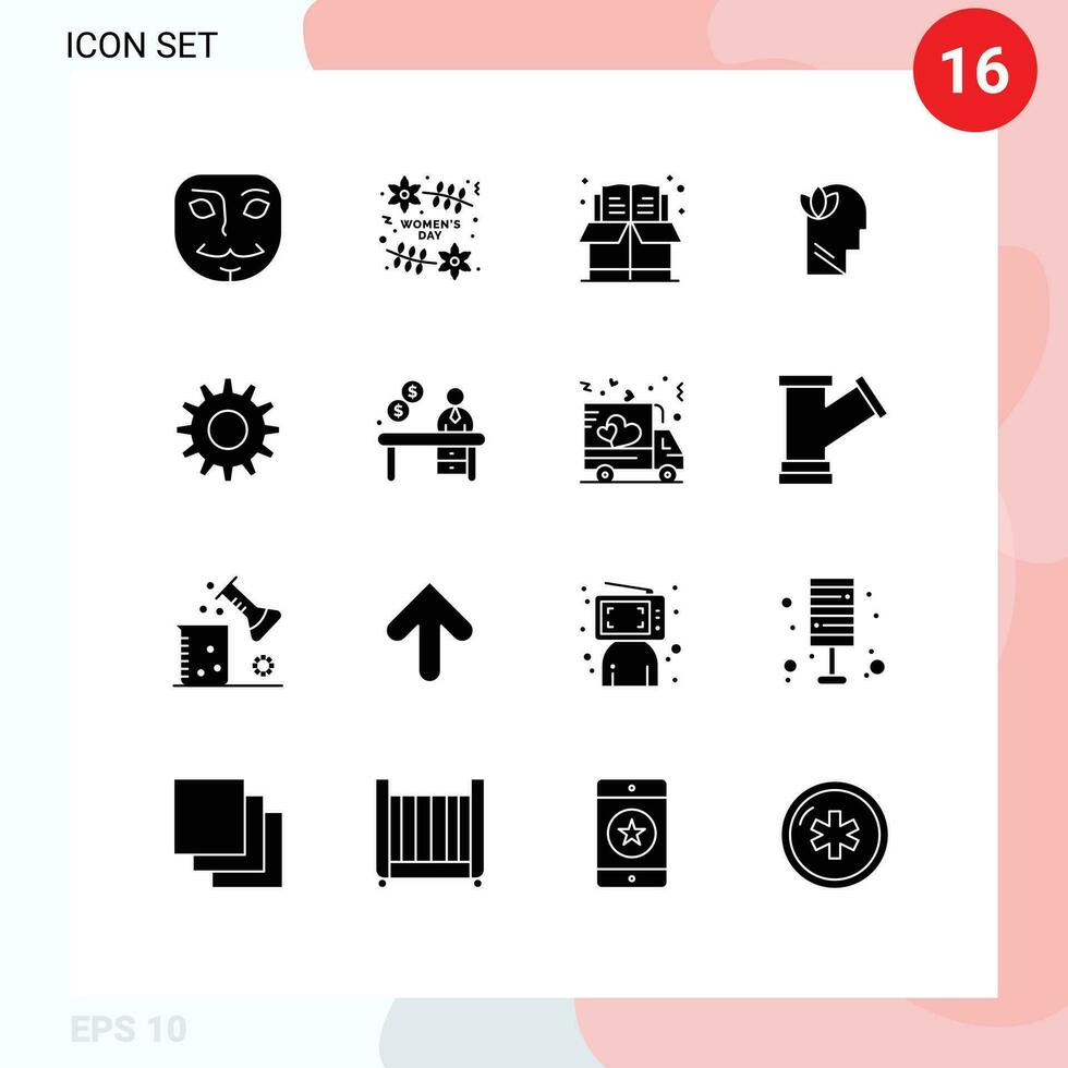 16 criativo ícones moderno sinais e símbolos do configuração engrenagens marca páginas cabeça relaxação editável vetor Projeto elementos