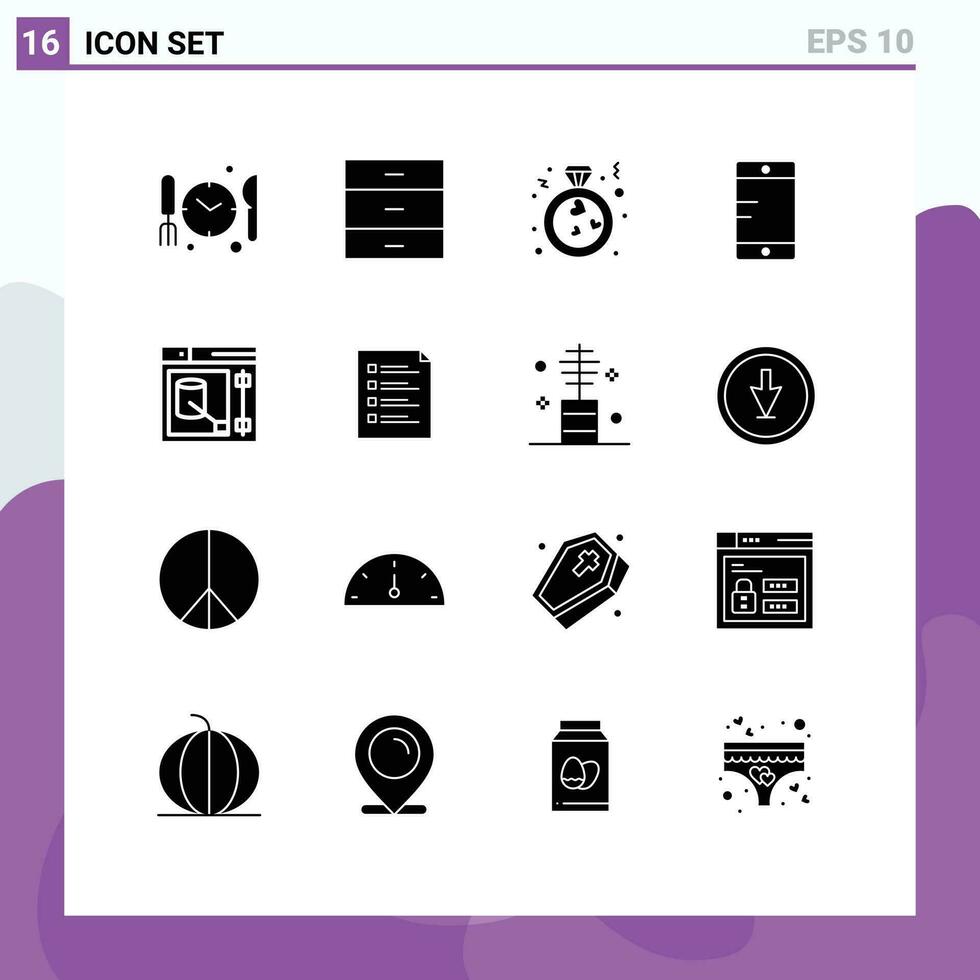 16 sólido glifo conceito para sites Móvel e apps rede desenhador amor Projeto célula editável vetor Projeto elementos