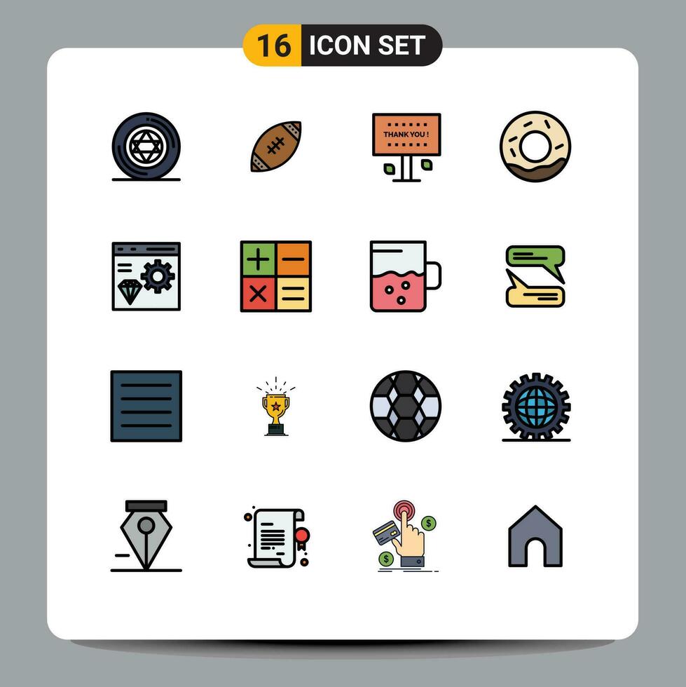 16 plano cor preenchidas linha conceito para sites Móvel e apps aplicativo rosquinhas rúgbi pão obrigado você editável criativo vetor Projeto elementos