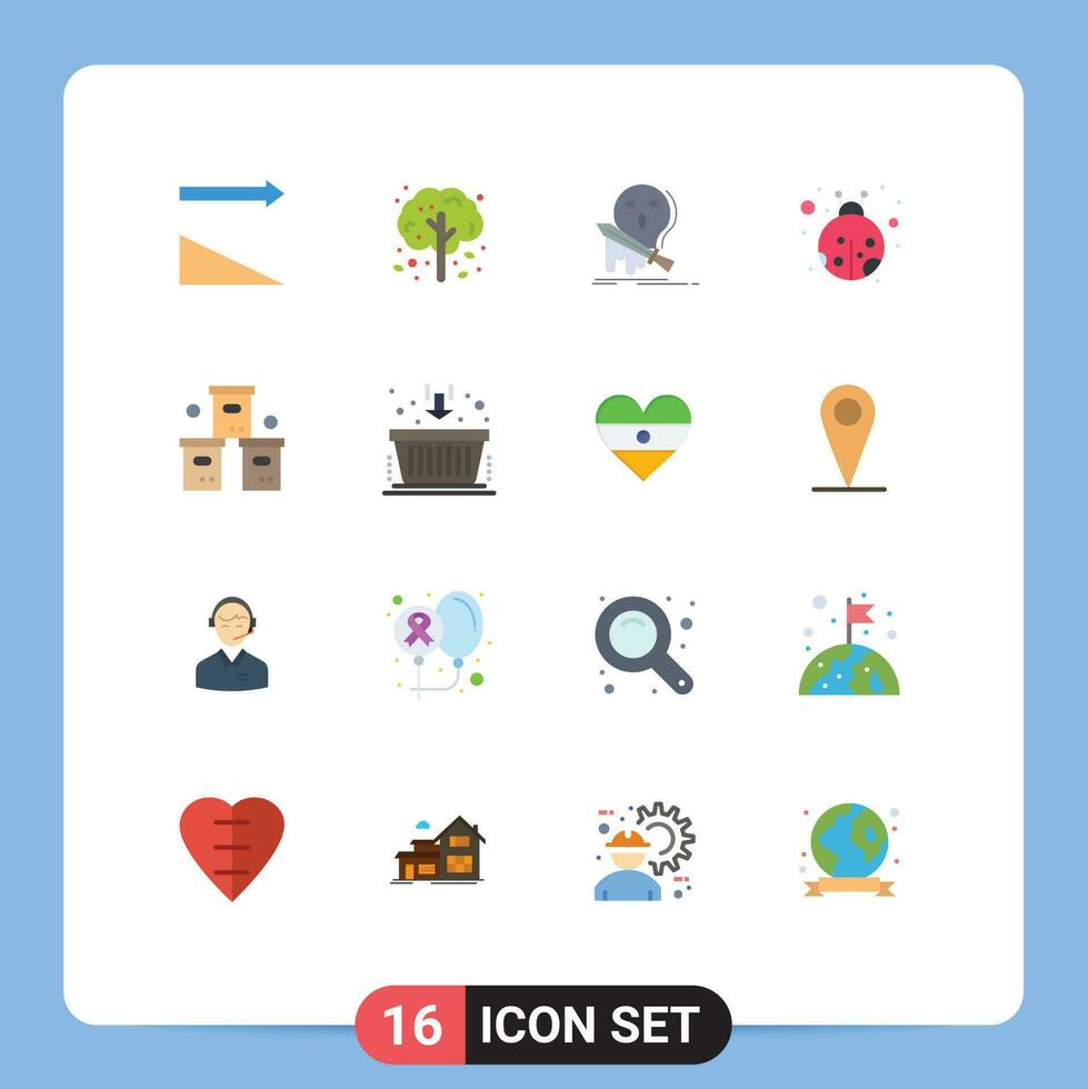 16 plano cor conceito para sites Móvel e apps pacote caixa frag besouro inseto editável pacote do criativo vetor Projeto elementos