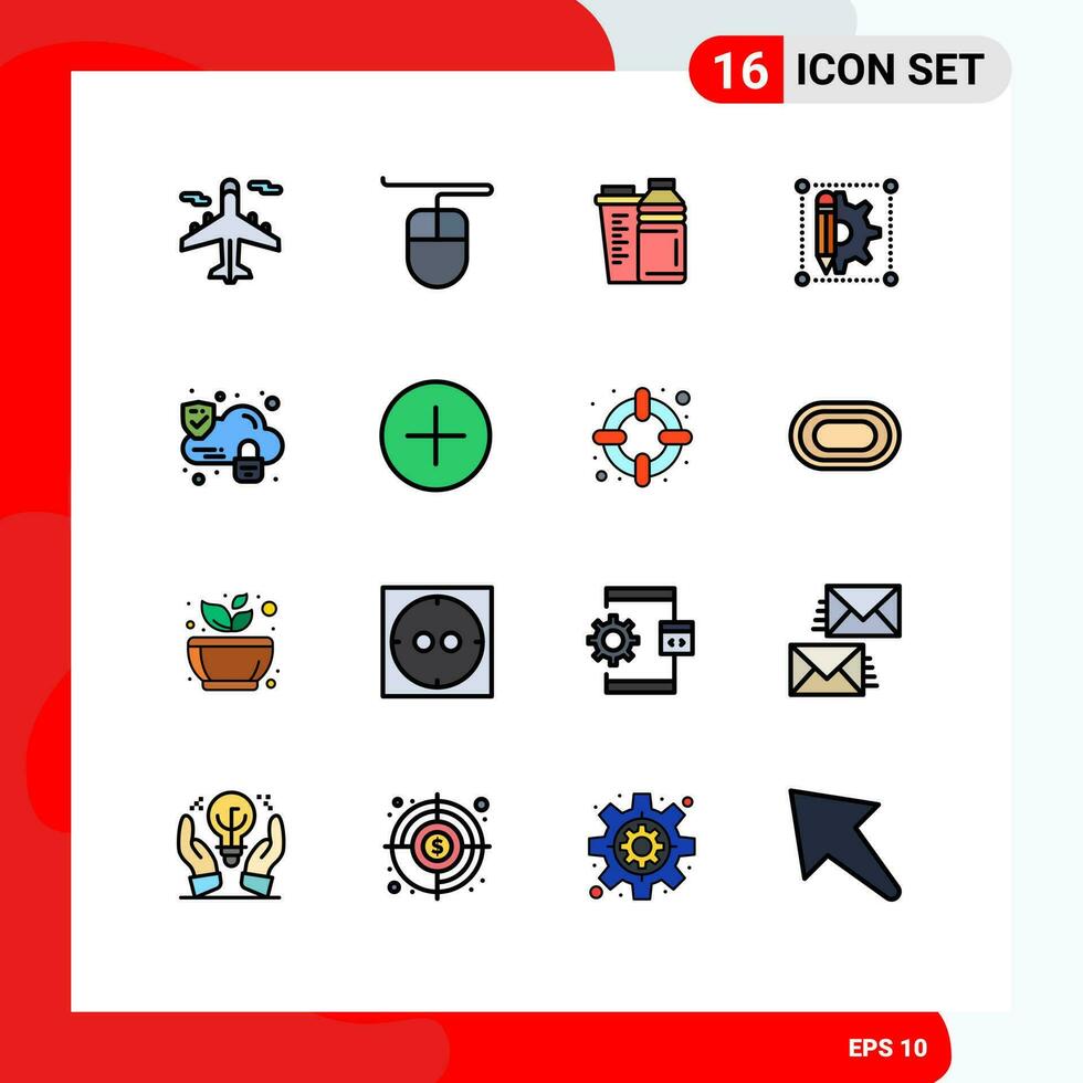 16 plano cor preenchidas linha conceito para sites Móvel e apps segurança nuvem energia caneta Projeto editável criativo vetor Projeto elementos