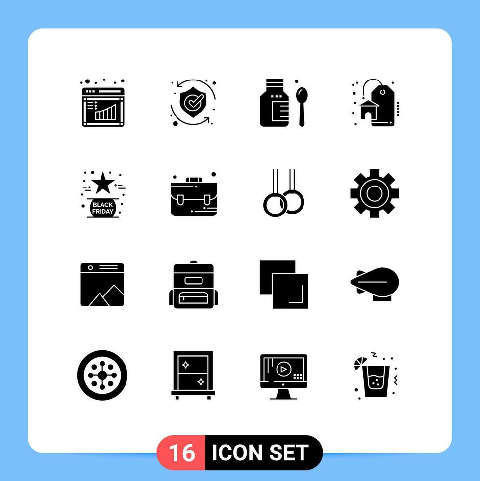 16 sólido glifo conceito para sites Móvel e apps Sexta-feira Preto solução venda desconto editável vetor Projeto elementos