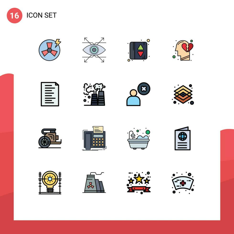 16 temático vetor plano cor preenchidas linhas e editável símbolos do local na rede Internet código elevador pausa coração sentindo-me editável criativo vetor Projeto elementos