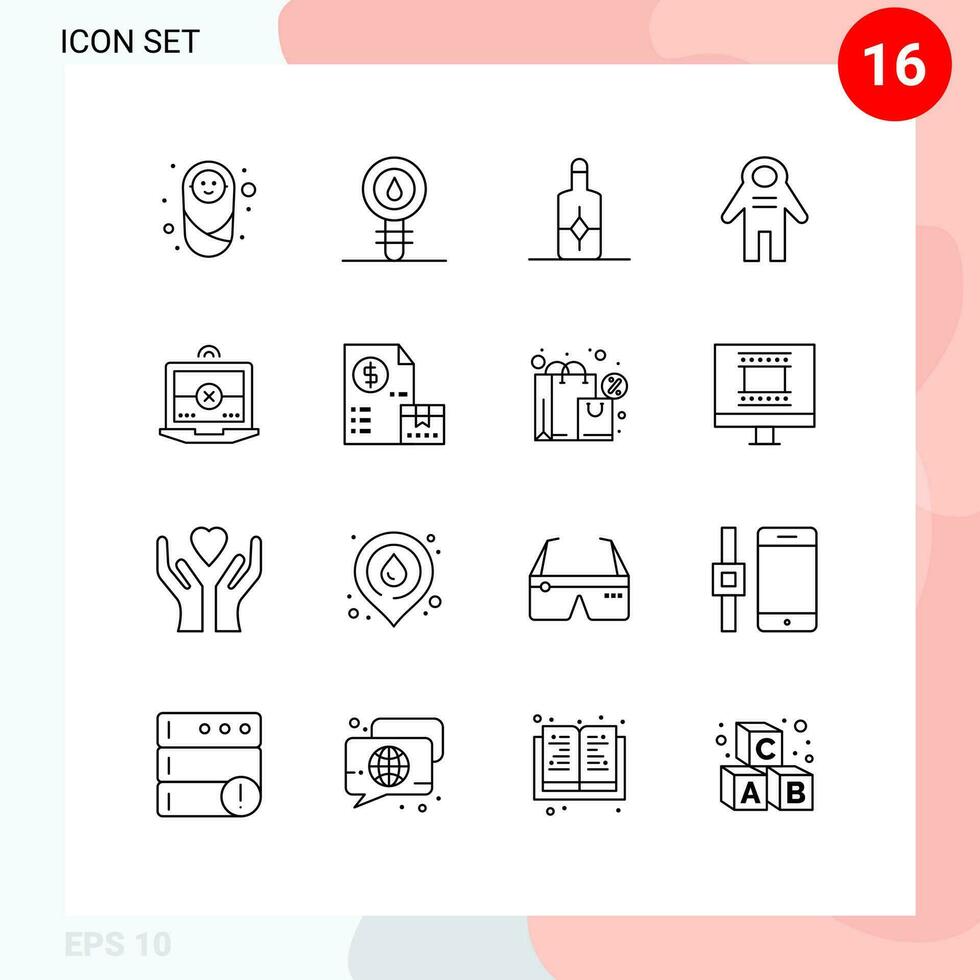 16 criativo ícones moderno sinais e símbolos do Informática espaço viajante laboratório pessoas astronauta editável vetor Projeto elementos
