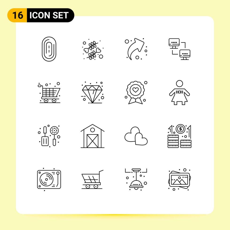 16 criativo ícones moderno sinais e símbolos do compras carrinho compartilhar computadores rede editável vetor Projeto elementos