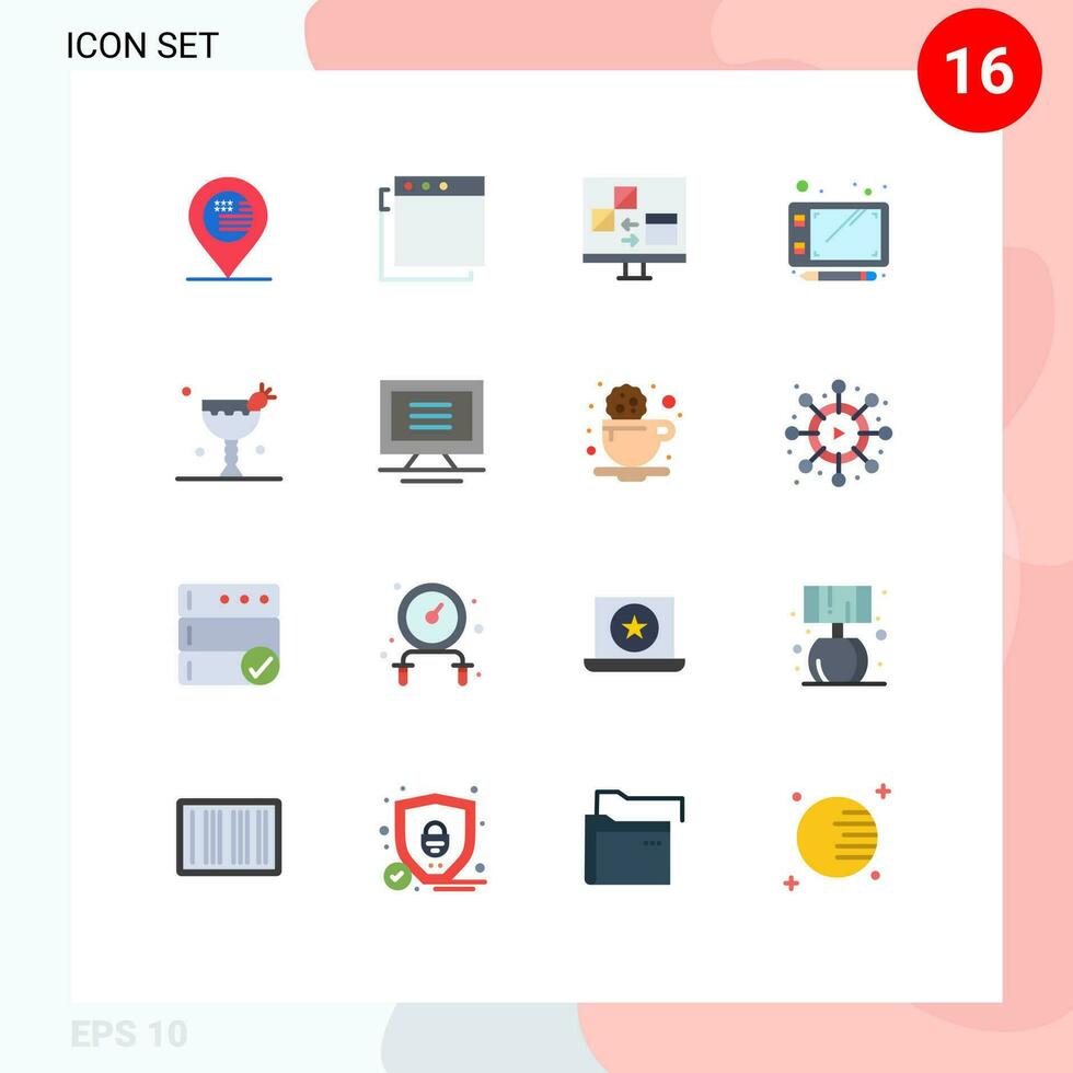 16 criativo ícones moderno sinais e símbolos do comer beber computador coquetel esboço editável pacote do criativo vetor Projeto elementos