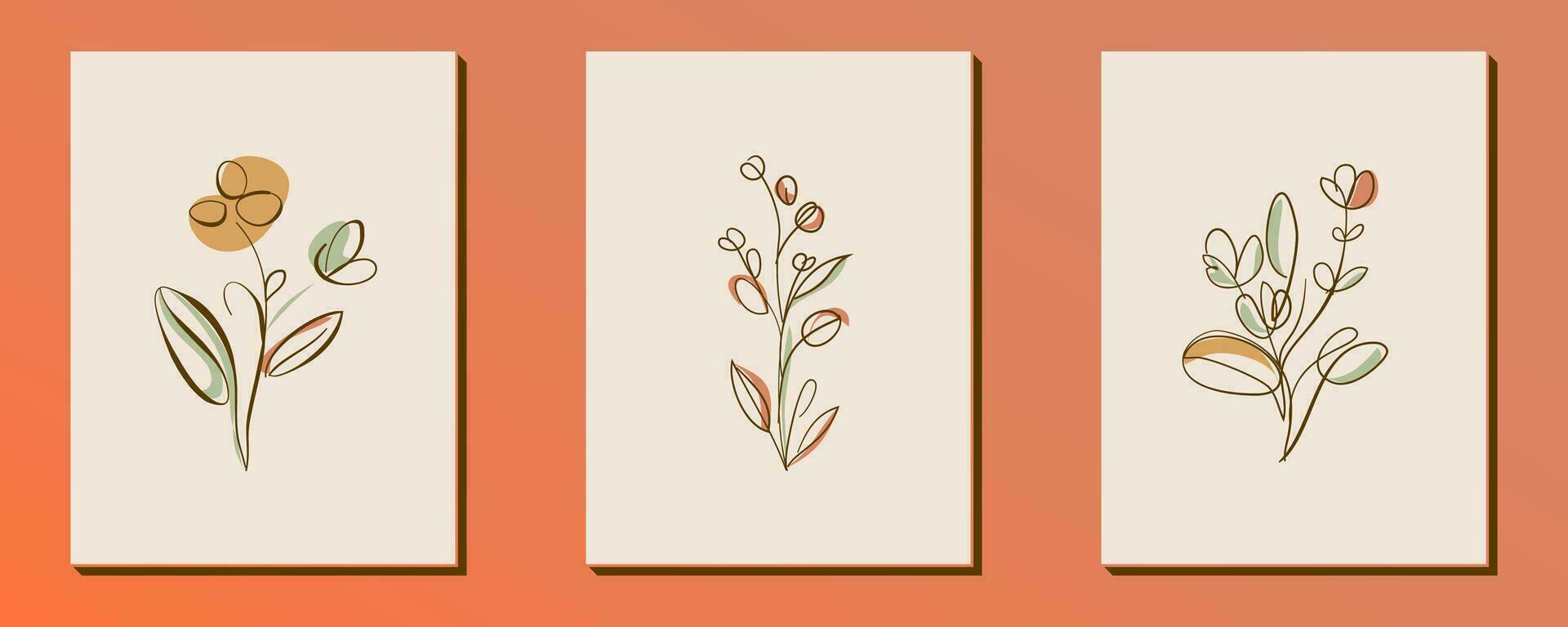 conjunto do mão desenhado retro flor forma e rabisco Projeto elemento. linha arte folhas, flores e plantas. abstrato vintage contemporâneo vetor ilustração. perfeito para poster, social meios de comunicação Postagens, adesivo.