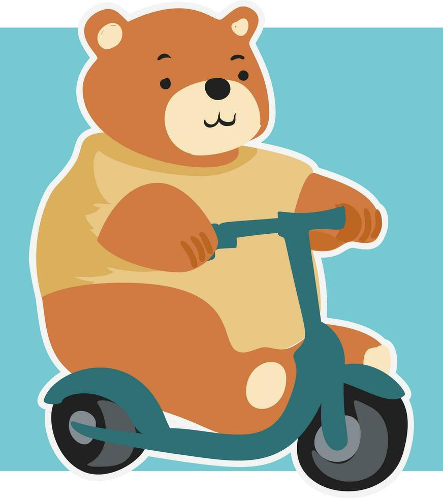 adorável Urso de pelúcia Urso em motocicleta fofa Urso projeto, ilustração desenho animado personagem engraçado, gráfico, vintage arte para crianças passeio dentro estilo com isto Diversão retro imprimir. vetor