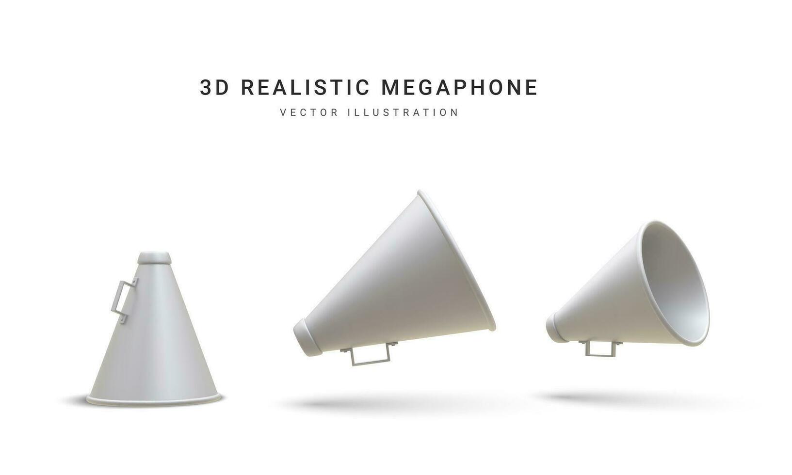 conjunto do 3d realista megafones com sombra isolado em branco fundo. vetor ilustração