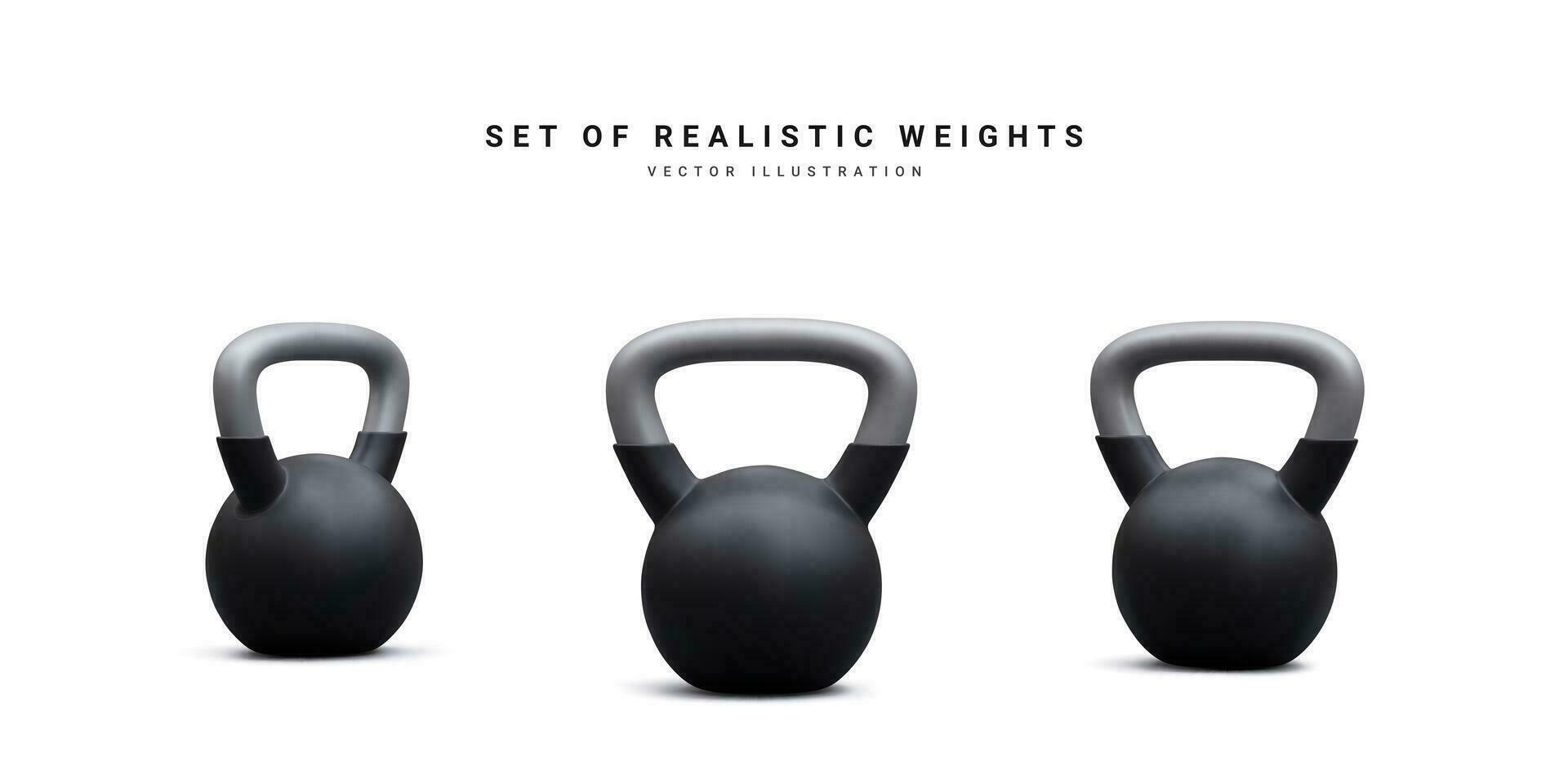 conjunto do 3d realista pesos kettlebell isolado em branco fundo. vetor ilustração