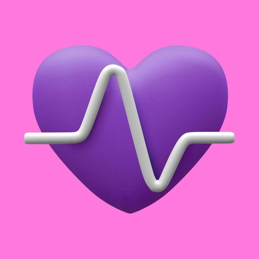 3d realista tolet coração com branco pulso para médico apps e sites. médico cuidados de saúde conceito. coração pulso, batimento cardiaco linha, eletrocardiograma. vetor ilustração
