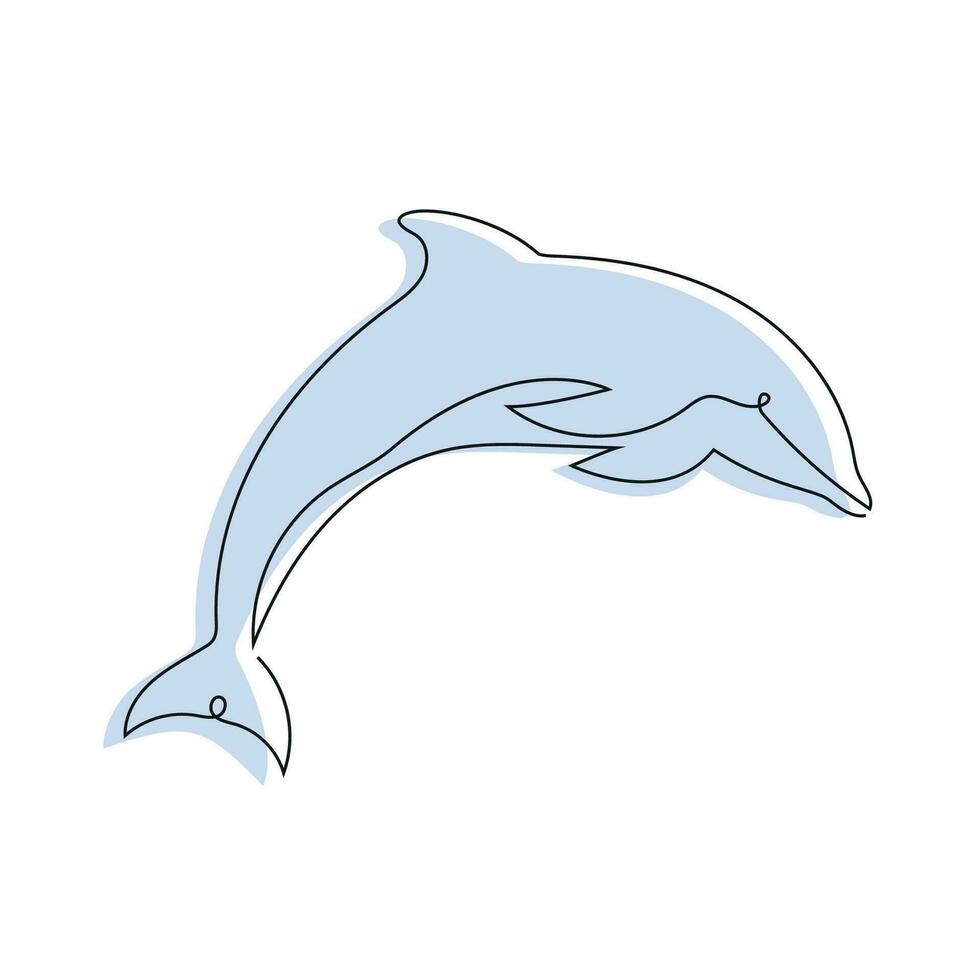 golfinho desenhado dentro 1 contínuo linha dentro cor. 1 linha desenho, minimalismo. vetor ilustração.
