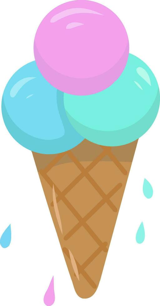 vetor ilustração do gelo creme dentro uma waffle cone. gelo creme ícone dentro uma waffle cone dentro desenho animado estilo, brilhante cores. adequado para qualquer rede Projeto.