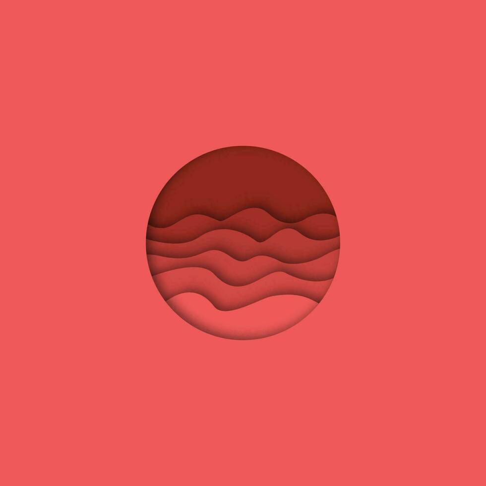 vermelho papercut embaixo da agua ondulado camadas círculo orifício fundo. 3d corte de papel submarino profundo onda camada vetor arte.