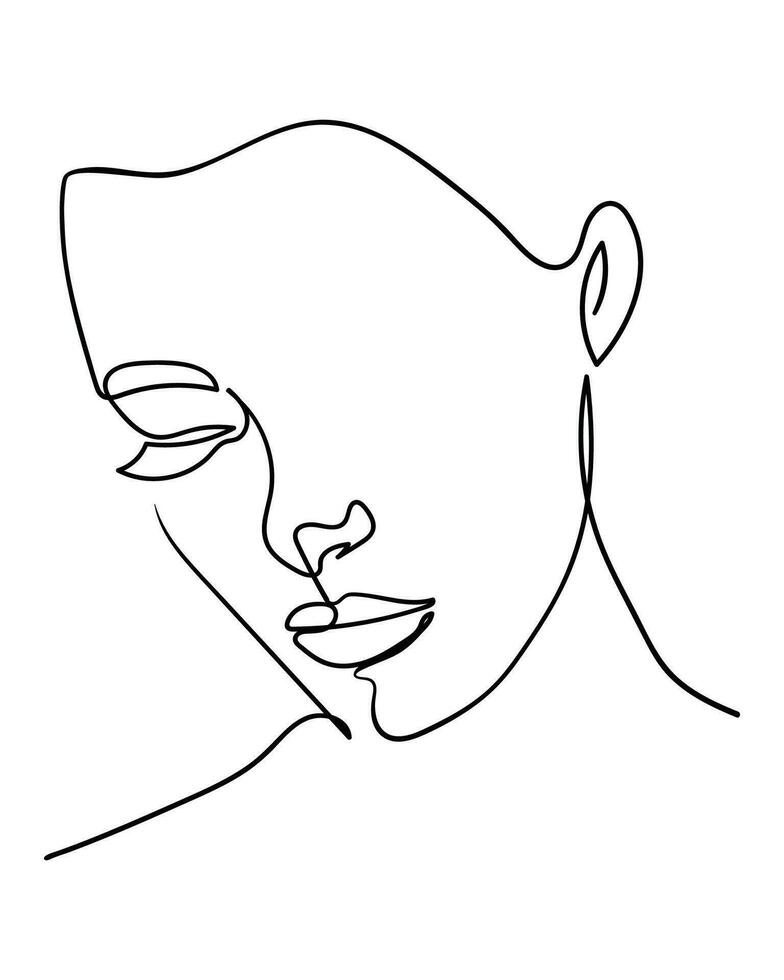 1 linha desenhando face. abstrato mulher retrato. moderno minimalismo arte. - vetor ilustração