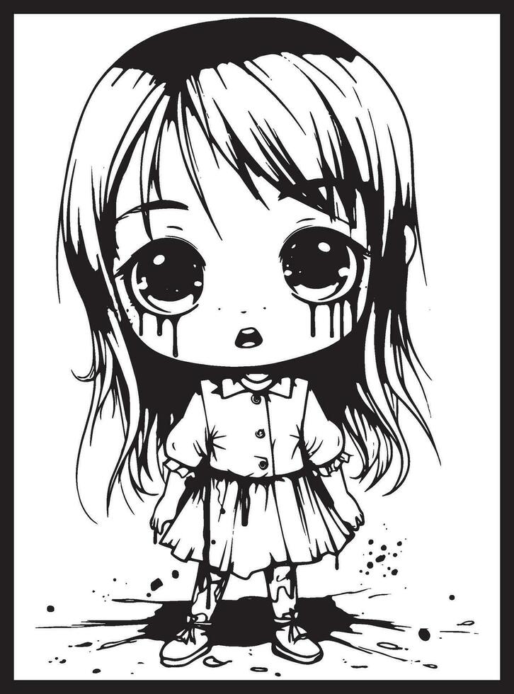 fofa Horror chibi coloração Páginas vetor