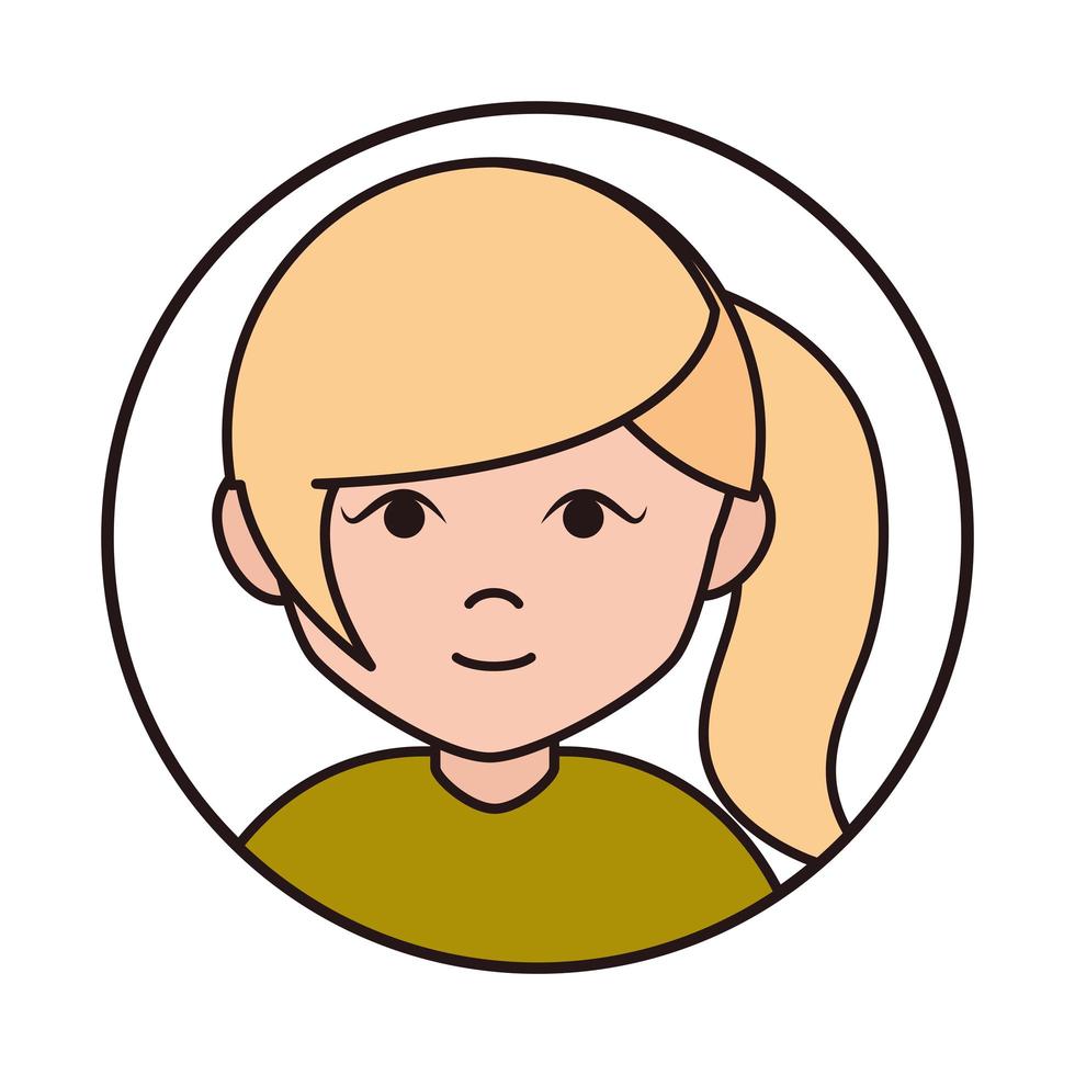 ícone de linha redonda de desenho animado adolescente loira cabelo com rabo de cavalo vetor