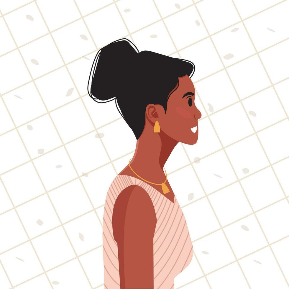 jovem lindo africano americano mulher perfil retrato. fêmea pessoa com Castanho pele e encaracolado cabelo. vetor ilustração