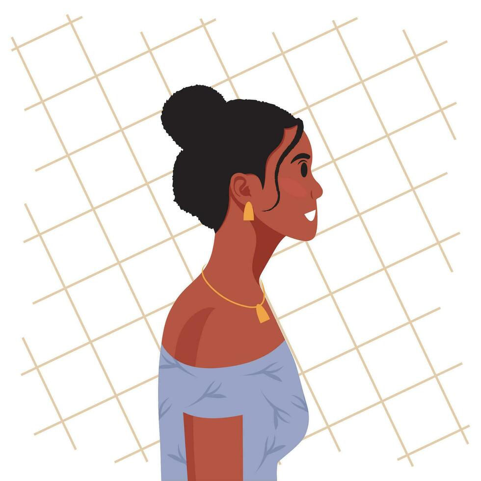 jovem lindo africano americano mulher perfil retrato. fêmea pessoa com Castanho pele e encaracolado cabelo. vetor ilustração