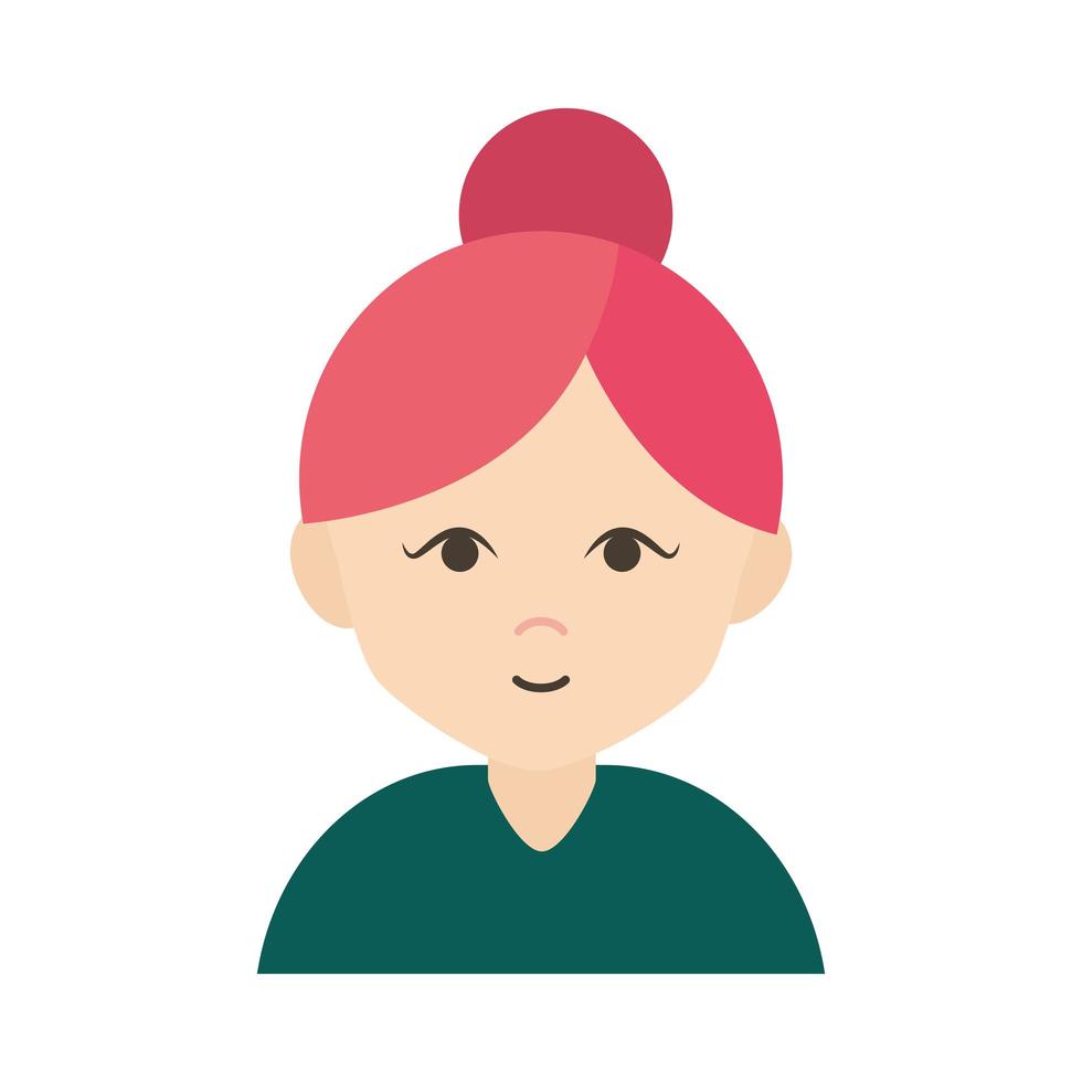 retrato de mulher personagem de desenho animado com ícone liso de cabelo coque vetor