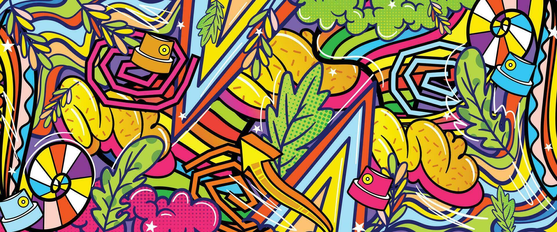 grafite rabisco arte fundo com vibrante cores desenhado à mão estilo. rua arte grafite urbano tema para impressões, bandeiras, e têxteis dentro vetor formato