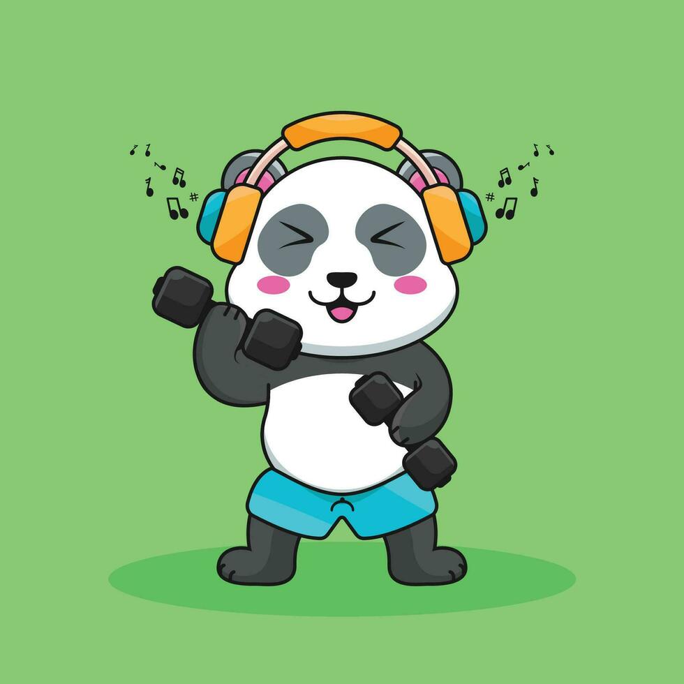 desenho animado panda Urso elevação haltere desenho animado vetor dar certo, ícone, mascote ilustração