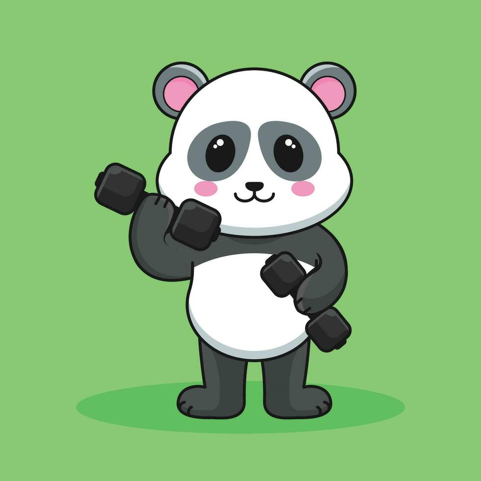 fofa mascote panda Urso elevação haltere fofa adesivo, Academia exercite-se logotipo, desenho animado estilo vetor