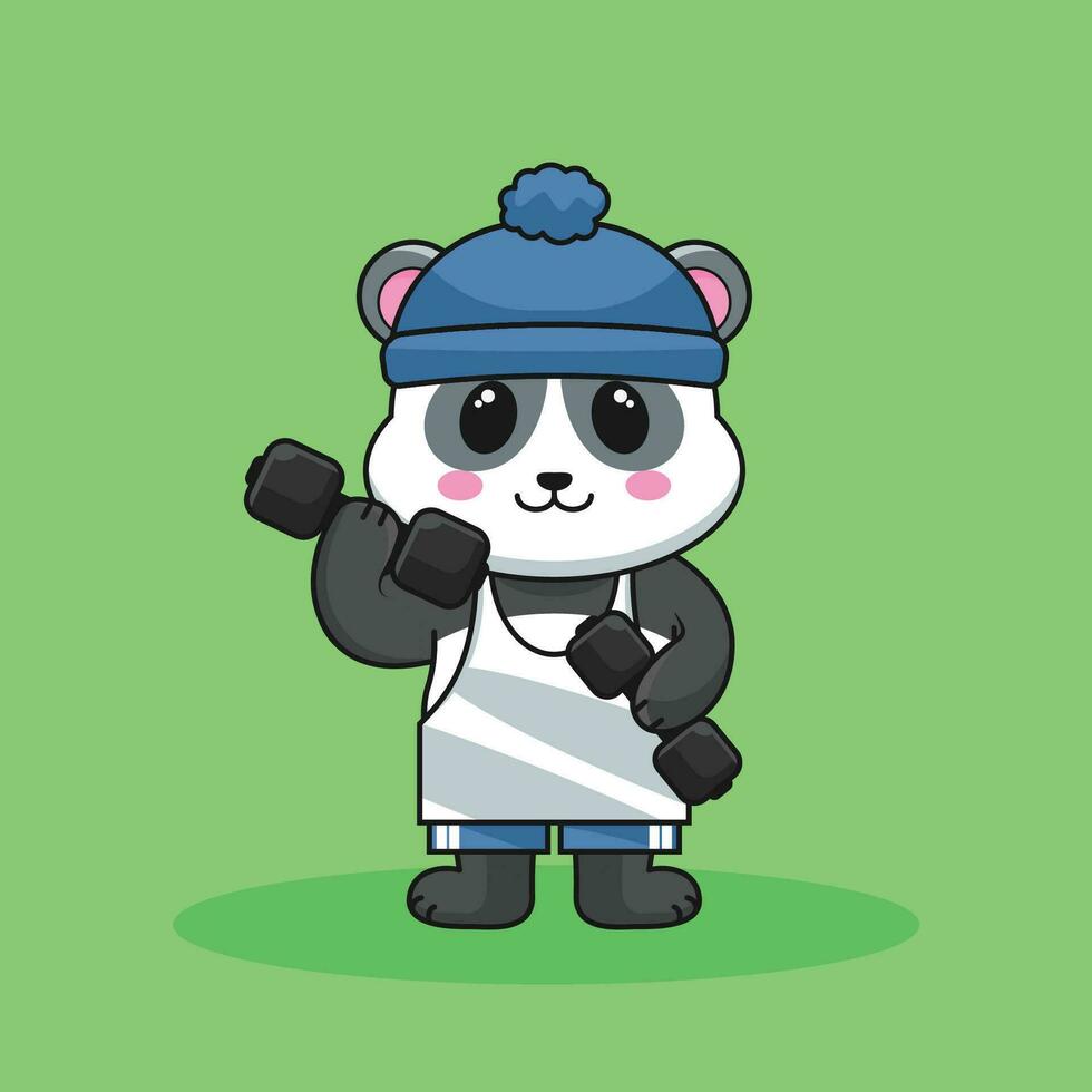 fofa mascote panda Urso elevação haltere desenho animado mascote, Academia dar certo, desenho animado estilo vetor